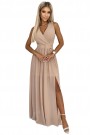  362-6 JUSTINE Long dress with a neckline and a tie - beige 