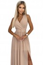  362-6 JUSTINE Long dress with a neckline and a tie - beige 