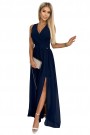  362-7 JUSTINE Long dress with a neckline and a tie - navy blue 