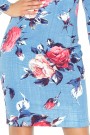  427-1 Dress with flared tied sleeves - red large roses on dark denim 