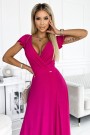  411-5 CRYSTAL long shimmering dress with a neckline - fuchsia 
