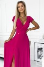  411-5 CRYSTAL long shimmering dress with a neckline - fuchsia 