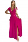  411-5 CRYSTAL long shimmering dress with a neckline - fuchsia 