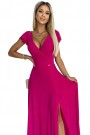  411-5 CRYSTAL long shimmering dress with a neckline - fuchsia 