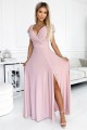  411-6 CRYSTAL long shimmering dress with a neckline - dirty pink 