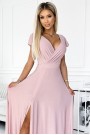  411-6 CRYSTAL long shimmering dress with a neckline - dirty pink 