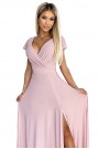  411-6 CRYSTAL long shimmering dress with a neckline - dirty pink 