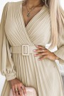  414-8 KLARA pleated dress with a belt and a neckline - beige 