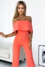  444-1 Jumpsuit with a frill and bare shoulders - peach 