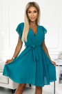  424-1 Chiffon pleated dress with a neckline and frills - sea color 