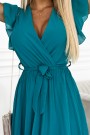 424-1 Chiffon pleated dress with a neckline and frills - sea color 