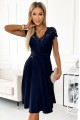  381-4 LINDA - chiffon dress with lace neckline - Navy blue 