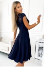  381-4 LINDA - chiffon dress with lace neckline - Navy blue 