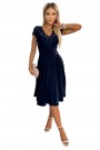  381-4 LINDA - chiffon dress with lace neckline - Navy blue 
