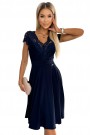  381-4 LINDA - chiffon dress with lace neckline - Navy blue 