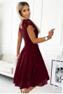  381-5 LINDA - chiffon dress with lace neckline - Burgundy color 