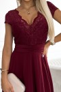  381-5 LINDA - chiffon dress with lace neckline - Burgundy color 