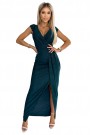  451-1 Shiny dress with short sleeves, neckline and a slit on the leg - green 