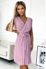  374-3 POLINA Pleated dress with a neckline and frills - dirty pink 