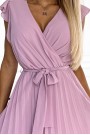  374-3 POLINA Pleated dress with a neckline and frills - dirty pink 