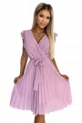  374-3 POLINA Pleated dress with a neckline and frills - dirty pink 