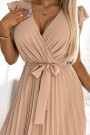  374-5 POLINA Pleated dress with a neckline and frills - beige 