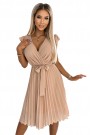  374-5 POLINA Pleated dress with a neckline and frills - beige 