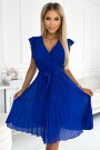  374-4 POLINA Pleated dress with a neckline and frills - royal blue 