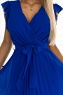 374-4 POLINA Pleated dress with a neckline and frills - royal blue 