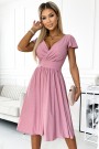  425-2 MATILDE Dress with a neckline and short sleeves - powder pink with glitter 
