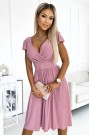  425-2 MATILDE Dress with a neckline and short sleeves - powder pink with glitter 