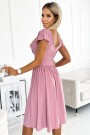  425-2 MATILDE Dress with a neckline and short sleeves - powder pink with glitter 