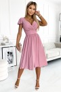  425-2 MATILDE Dress with a neckline and short sleeves - powder pink with glitter 