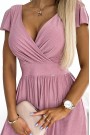  425-2 MATILDE Dress with a neckline and short sleeves - powder pink with glitter 