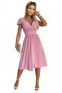  425-2 MATILDE Dress with a neckline and short sleeves - powder pink with glitter 