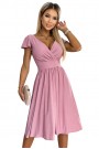  425-2 MATILDE Dress with a neckline and short sleeves - powder pink with glitter 
