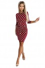  13-156 Sports dress with binding and pockets - burgundy + polka dots 
