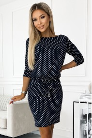  13-157 Sports dress with binding and pockets - jeans with polka dots 