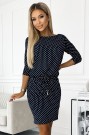  13-157 Sports dress with binding and pockets - jeans with polka dots 