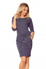  13-157 Sports dress with binding and pockets - jeans with polka dots 