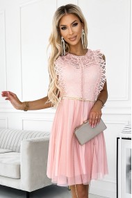  454-2 GRETA dress with lace and gold belt - peach 