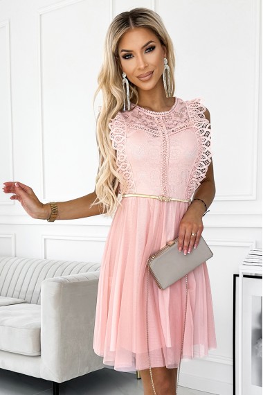  454-2 GRETA dress with lace and gold belt - peach 