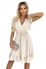 455-1 CORNELIA dress with frill, neckline and tie - beige 