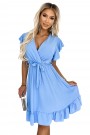  455-2 CORNELIA dress with frill, neckline and tie - light blue 
