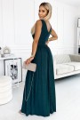  467-1 LOUISE brocade long dress with a neckline and a leg slit - green 