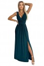  467-1 LOUISE brocade long dress with a neckline and a leg slit - green 