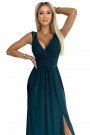  467-1 LOUISE brocade long dress with a neckline and a leg slit - green 