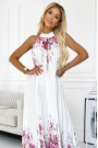  456-2 ESTER Pleated satin maxi dress - white with pink flowers 