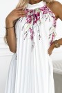  456-2 ESTER Pleated satin maxi dress - white with pink flowers 