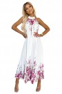  456-2 ESTER Pleated satin maxi dress - white with pink flowers 